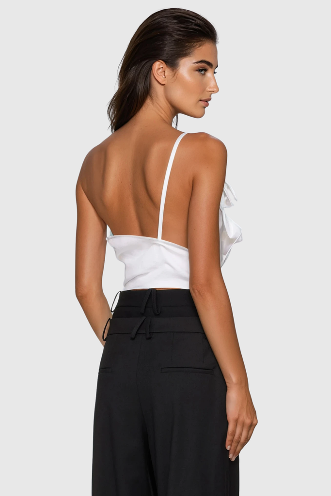 Stylish white dress | Bidziil Flower One Shouder Top In White - Ideal for special occasions