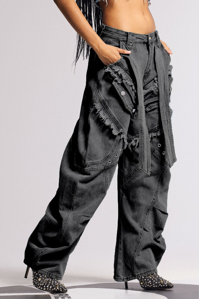 Biel Deconstruct Baggy Jeans In Black - Stylish black dress for special occasions | Buy Online