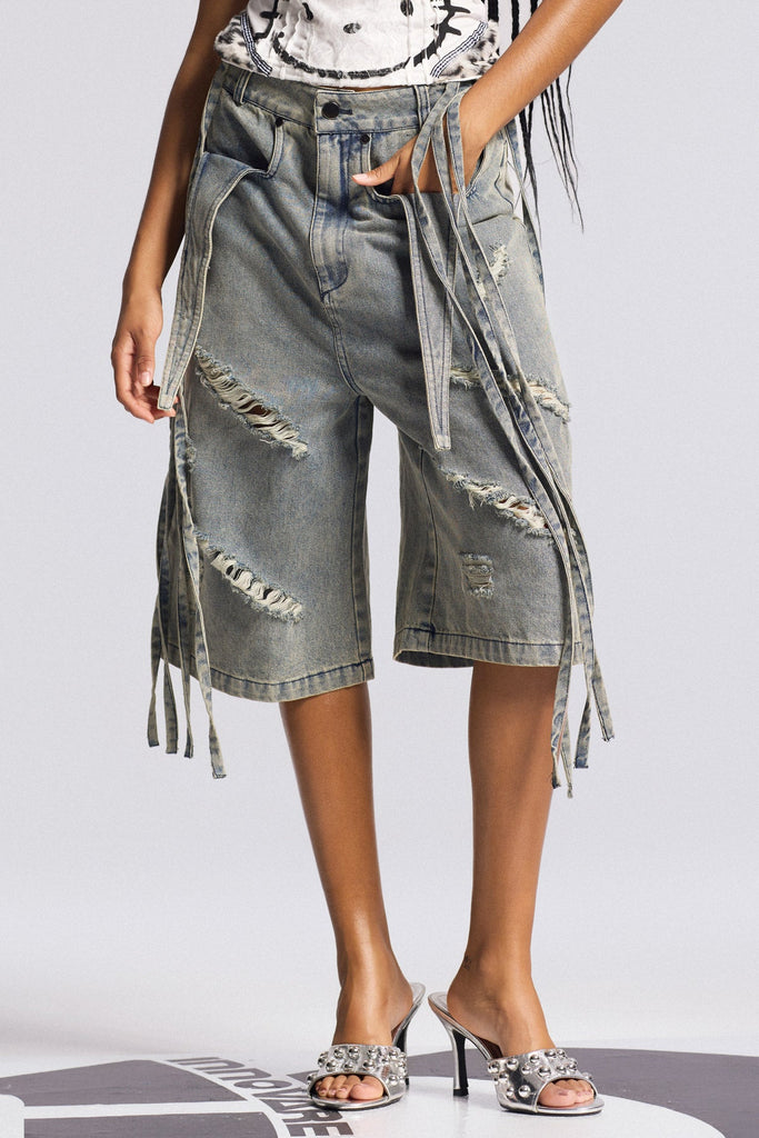 Bihter Ripped Bleached Midi Jeans - Stylish beautiful midi for special occasions | Buy Online