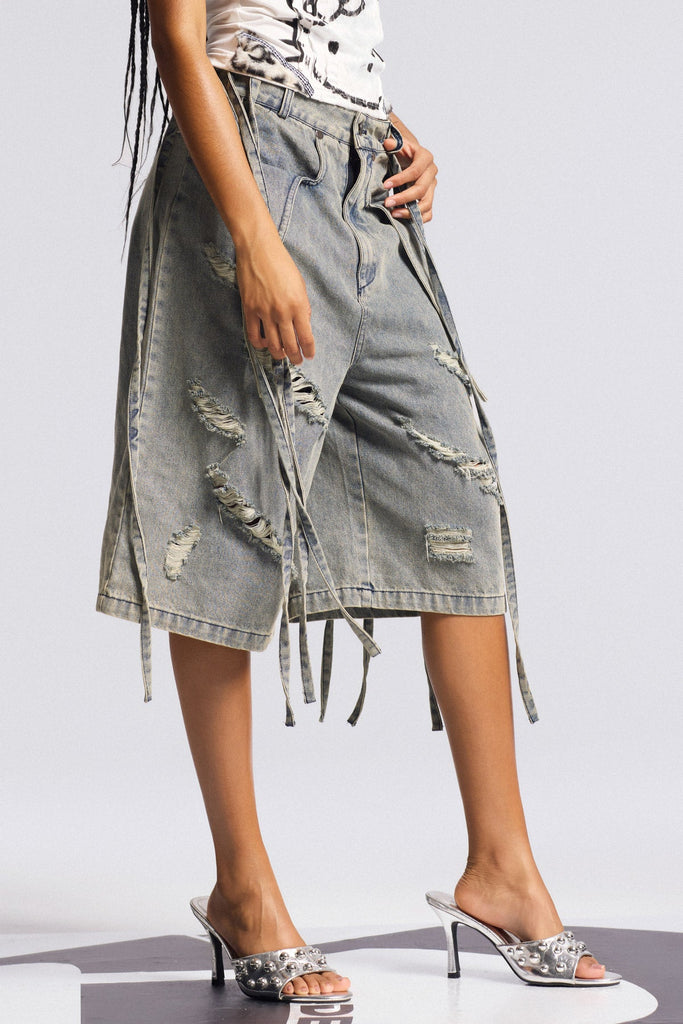 Bihter Ripped Bleached Midi Jeans - Stylish beautiful midi for special occasions | Buy Online