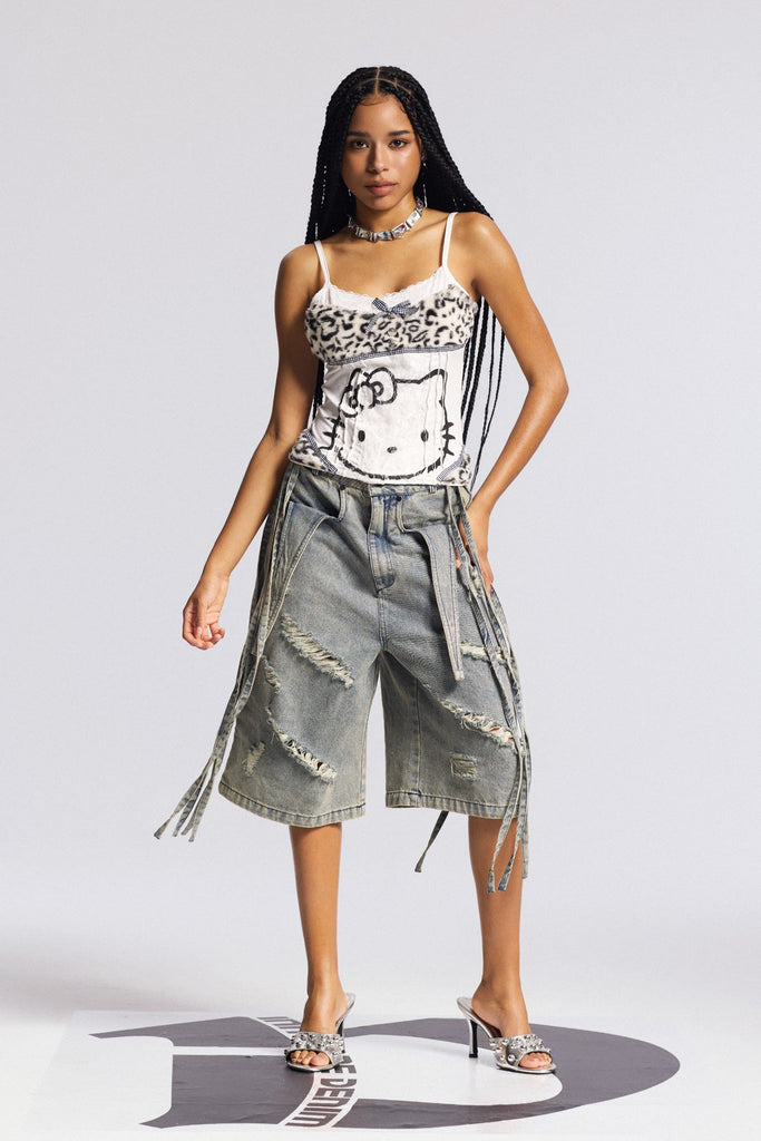 Bihter Ripped Bleached Midi Jeans - Stylish beautiful midi for special occasions | Buy Online