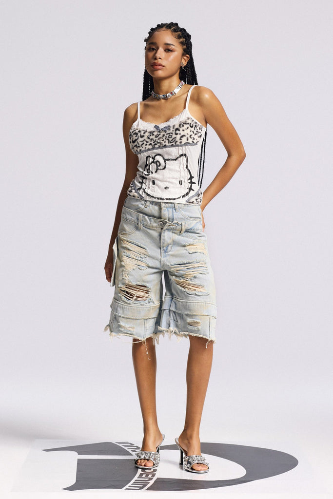 Shop  beautiful midi - Perfect for special occasions | Bijay Deconstruct Ripped Bleached Midi Jeans