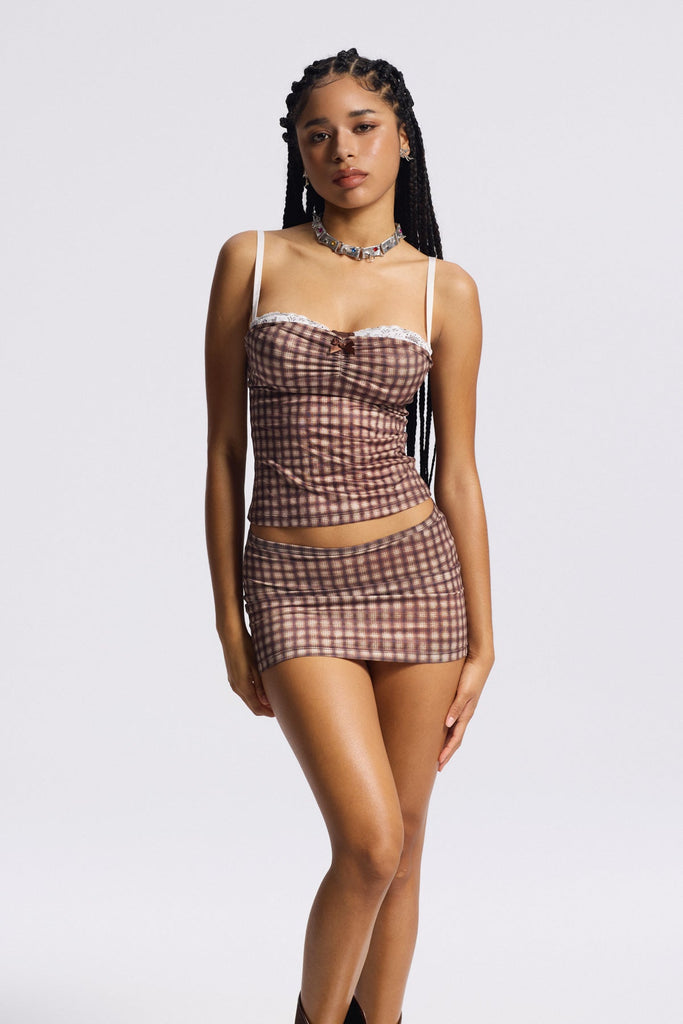 Stylish beautiful dress | Bijou Grid Spaghetti Skirt Set - Ideal for special occasions