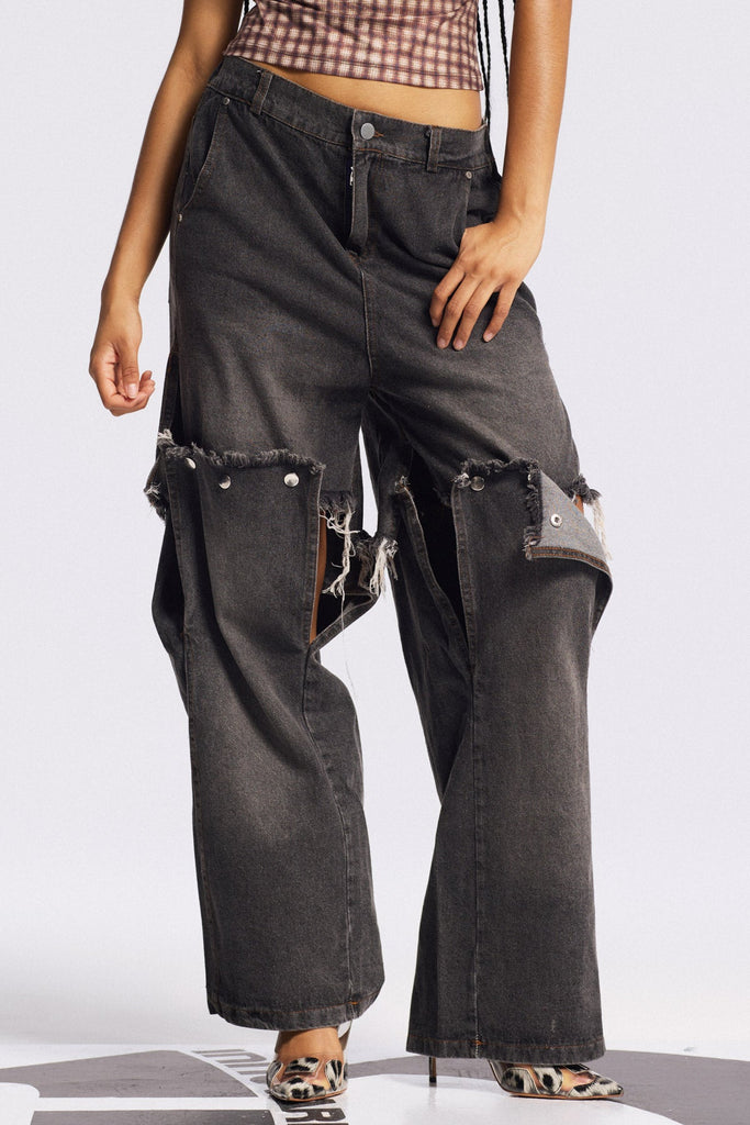 Bijoy Deconstruct Fringe Straight Jeans In Black - Stylish black dress for special occasions | Buy Online