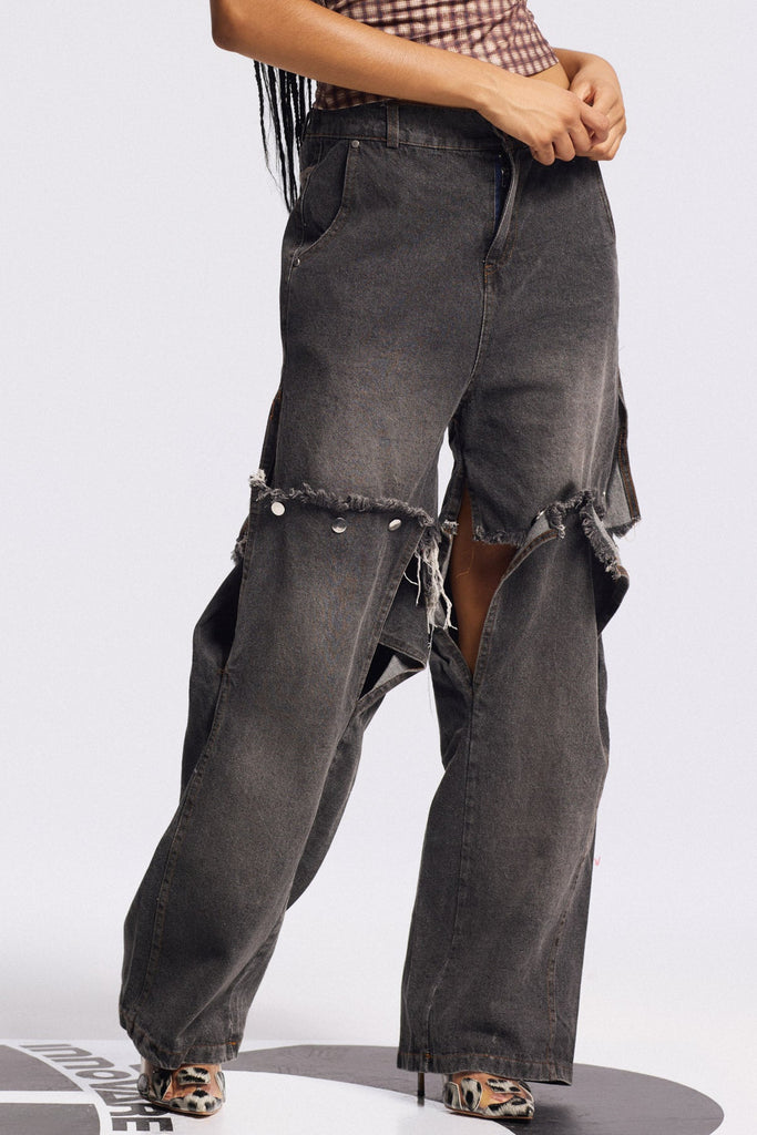 Bijoy Deconstruct Fringe Straight Jeans In Black - Stylish black dress for special occasions | Buy Online