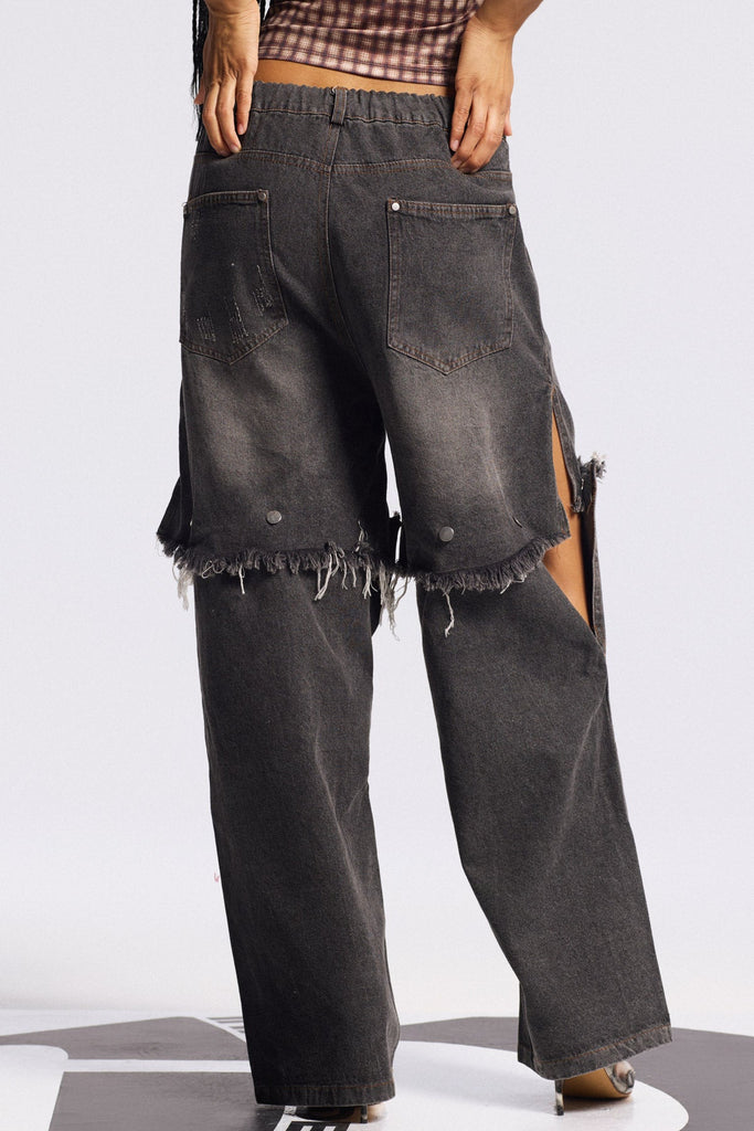 Shop  black dress - Perfect for special occasions | Bijoy Deconstruct Fringe Straight Jeans In Black