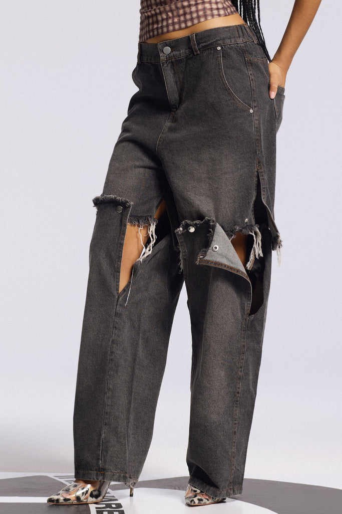 Shop  black dress - Perfect for special occasions | Bijoy Deconstruct Fringe Straight Jeans In Black