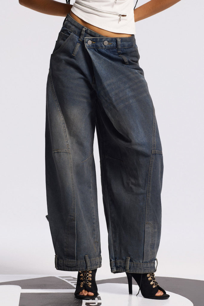 Shop  beautiful dress - Perfect for special occasions | Bilal Print Asymmetric Baggy Jeans