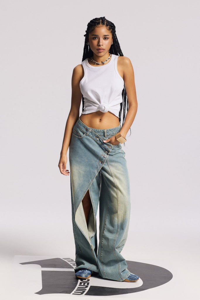 Shop  beautiful dress - Perfect for special occasions | Bilge Deconstruct Asymmetric Jeans