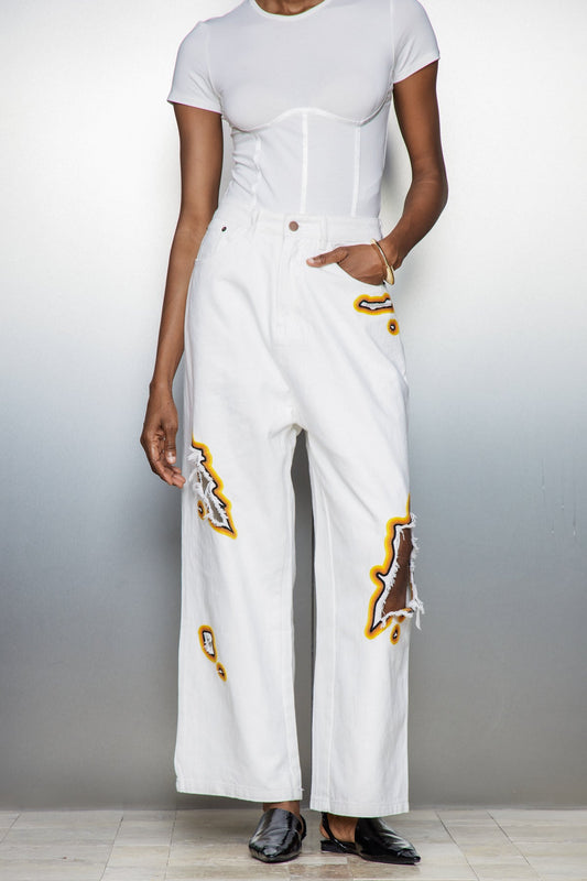 Billie Cutout Embroidered Jeans In White