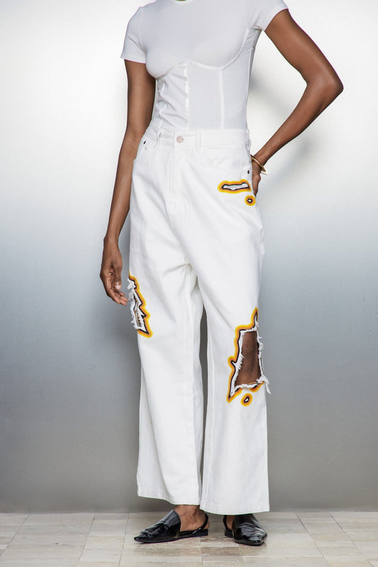 Billie Cutout Embroidered Jeans In White
