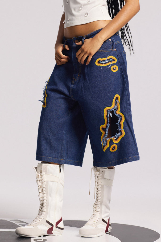 Billie Cutout Midi Jeans In Deep Blue - Stylish blue midi for special occasions | Buy Online