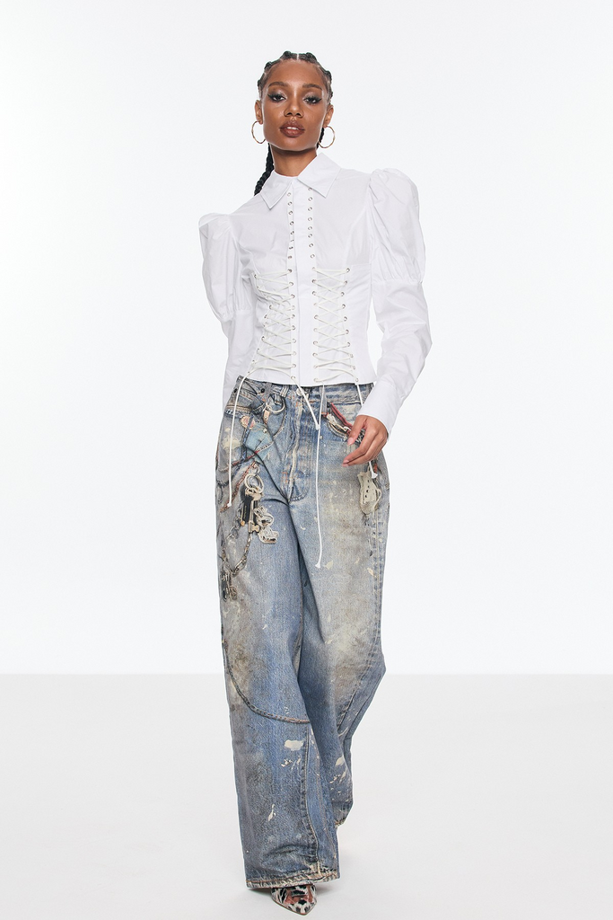 Birdie Print Wide Leg Jeans - Stylish beautiful dress for special occasions | Buy Online