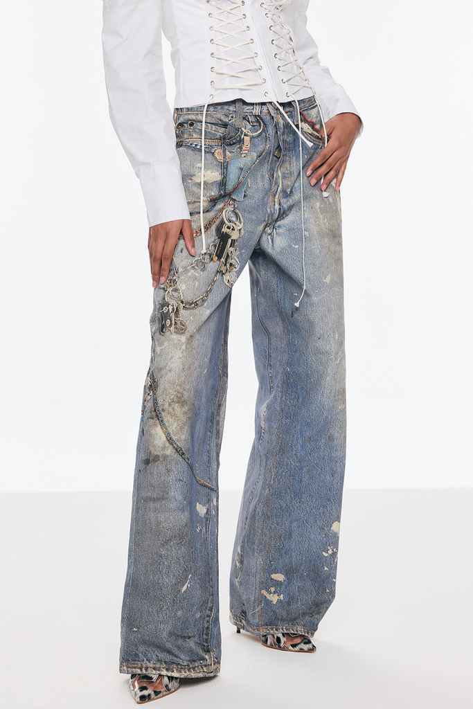 Stylish beautiful dress | Birdie Print Wide Leg Jeans - Ideal for special occasions