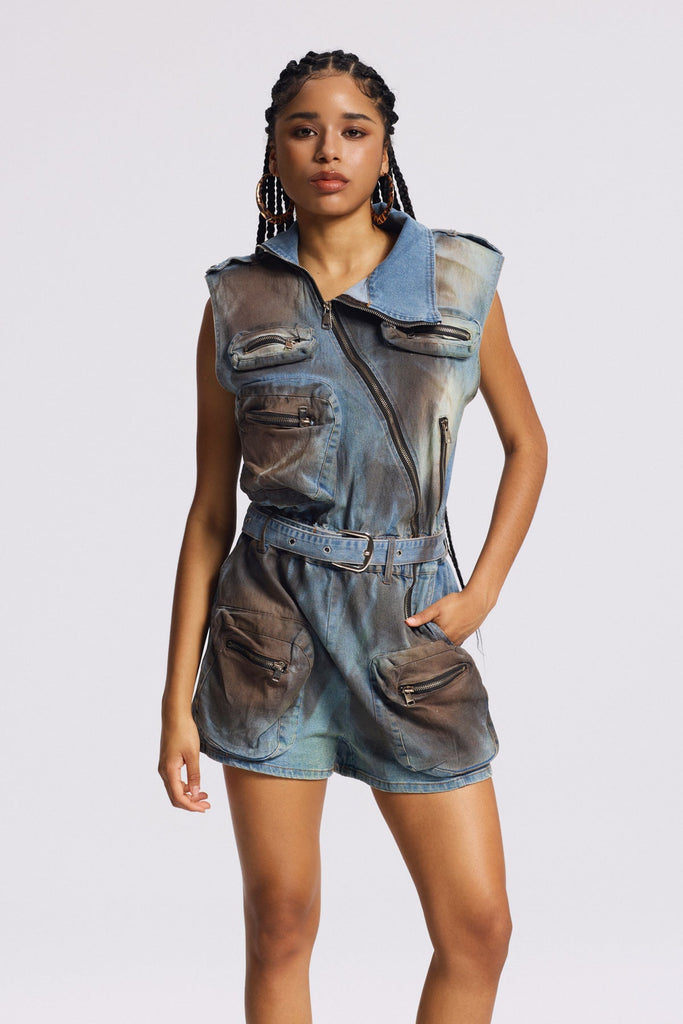 Stylish beautiful dress | Birgitte Asymmetric Bleached Pocket Jumpsuit - Ideal for special occasions