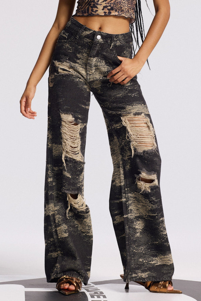 Stylish black dress | Bistra Tie Dye Ripped Straight Jeans In Black - Ideal for special occasions