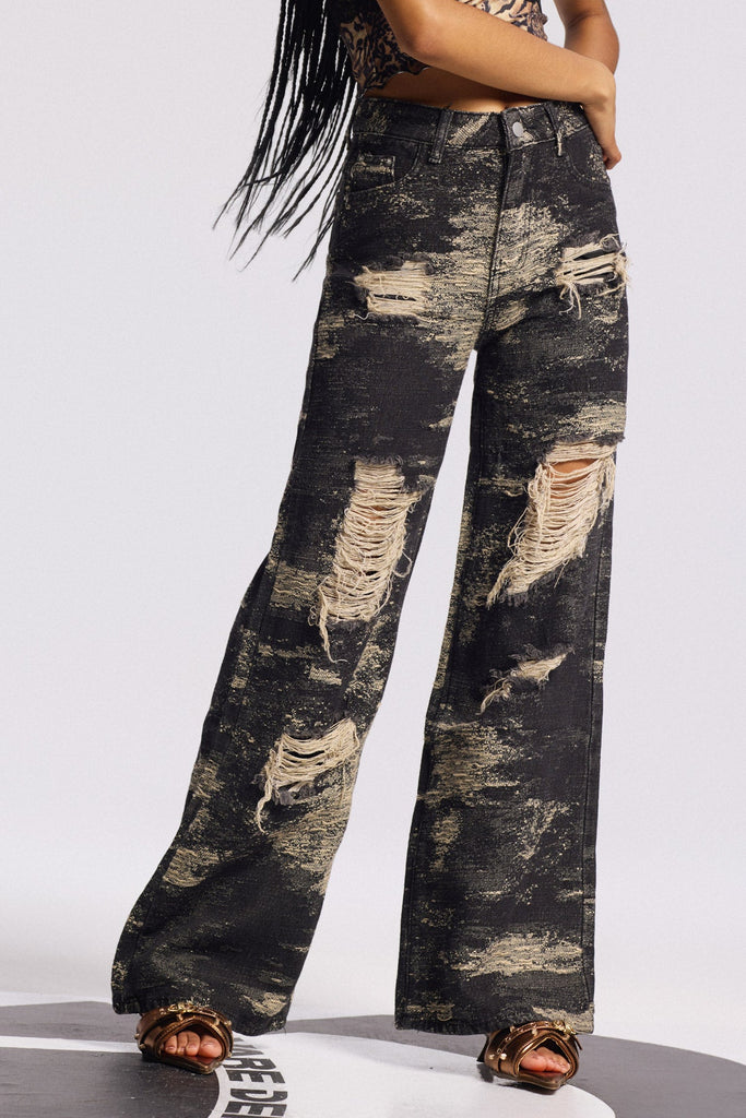 Stylish black dress | Bistra Tie Dye Ripped Straight Jeans In Black - Ideal for special occasions