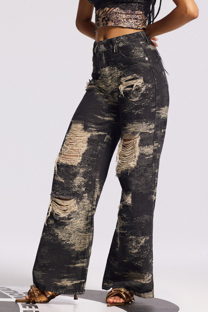 Shop  black dress - Perfect for special occasions | Bistra Tie Dye Ripped Straight Jeans In Black