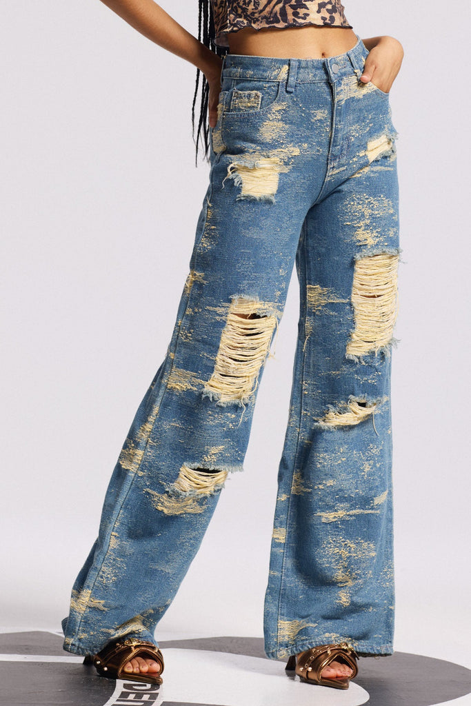 Stylish blue dress | Bistra Tie Dye Ripped Straight Jeans In Blue - Ideal for special occasions