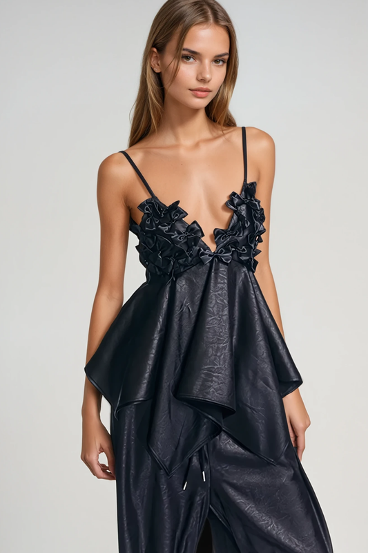 Bitrus Bow Leather Spaghetti Top
