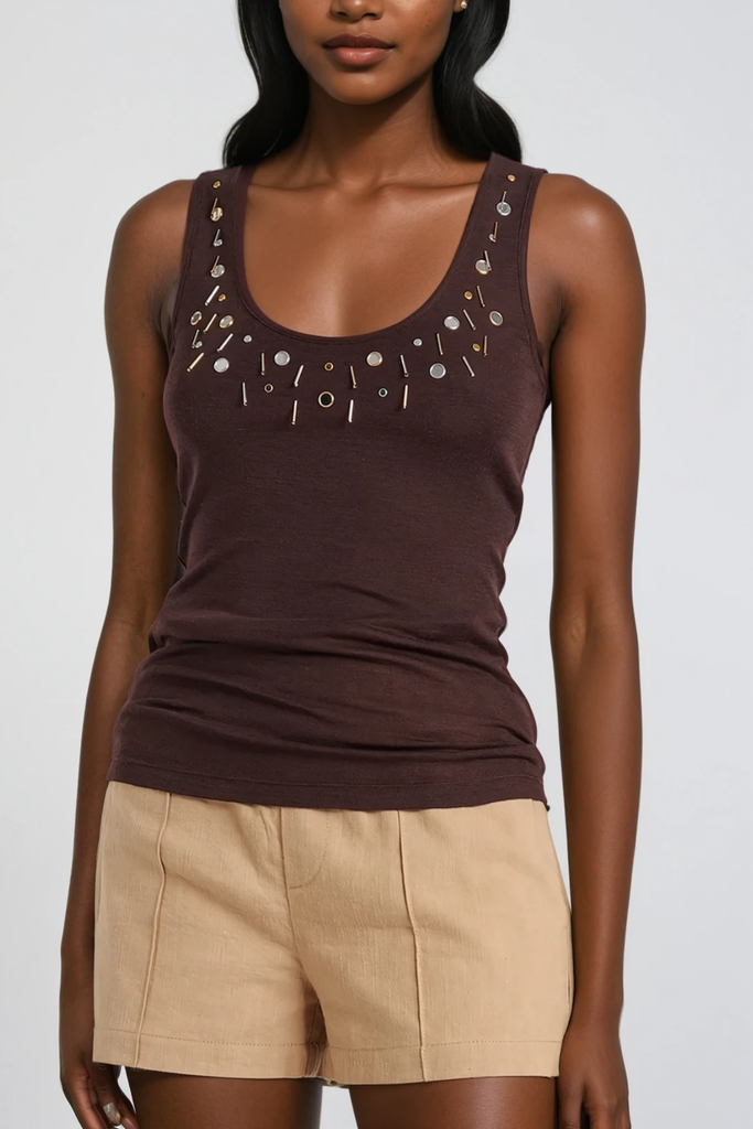 Shop  brown dress - Perfect for special occasions | Bjǫrg Embellished Sleeveless Top In Brown