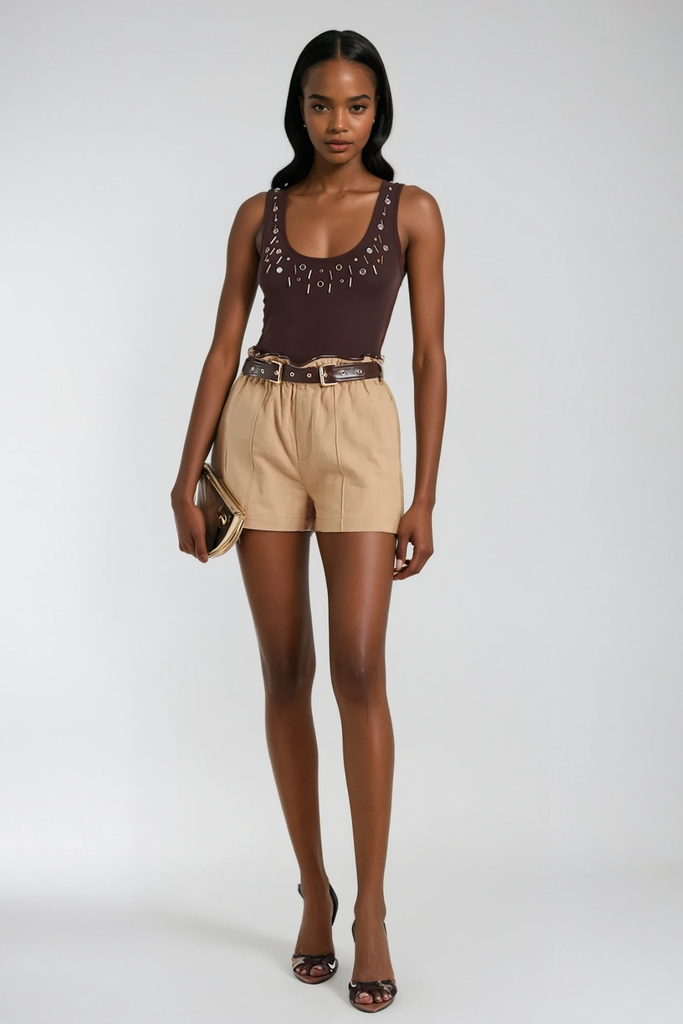 Shop  brown dress - Perfect for special occasions | Bjǫrg Embellished Sleeveless Top In Brown