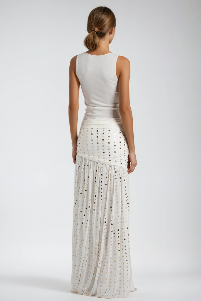 Bjǫrg Embellished Sleeveless Top In White - Stylish white dress for special occasions | Buy Online