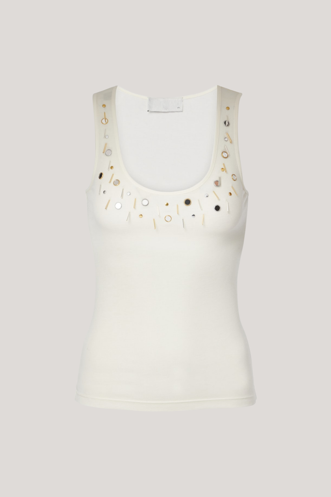 Stylish white dress | Bjǫrg Embellished Sleeveless Top In White - Ideal for special occasions
