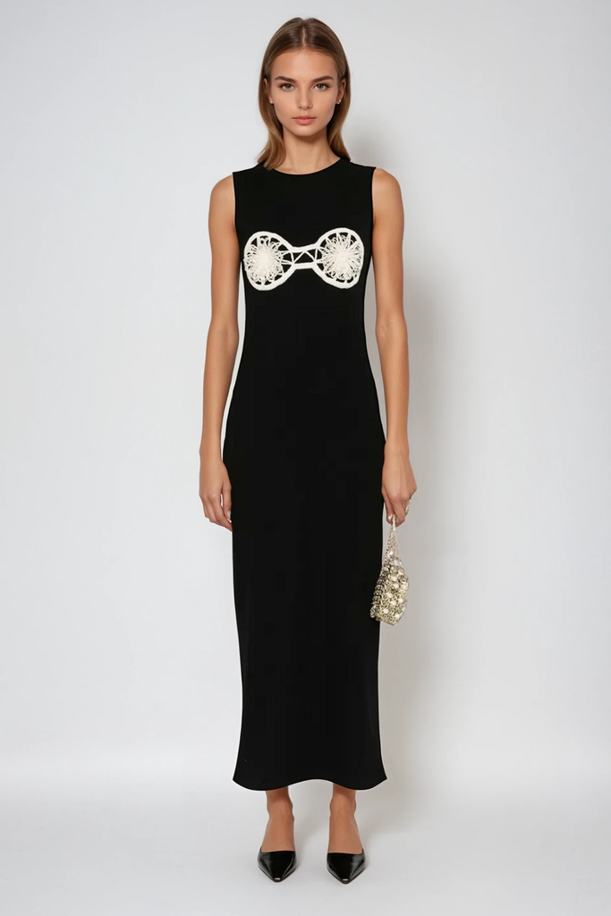 Shop  black dress - Perfect for special occasions | Bjartur Flower Sleeveless Knit Maxi Dress In Black