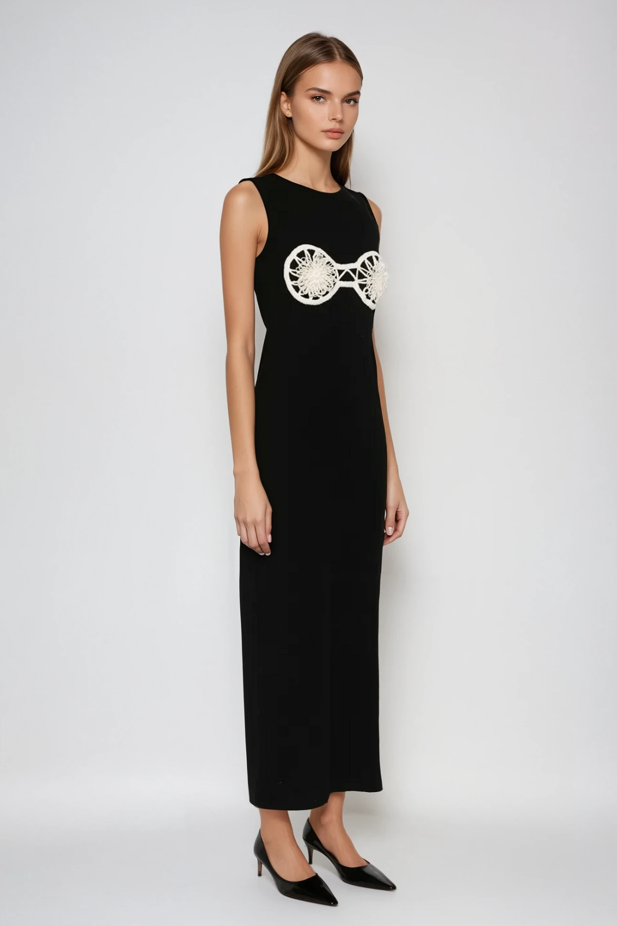 Bjartur Flower Sleeveless Knit Maxi Dress In Black
