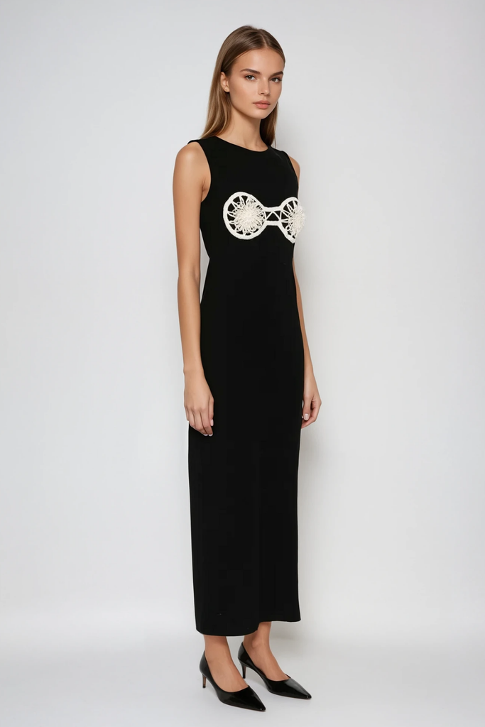 Shop  black dress - Perfect for special occasions | Bjartur Flower Sleeveless Knit Maxi Dress In Black