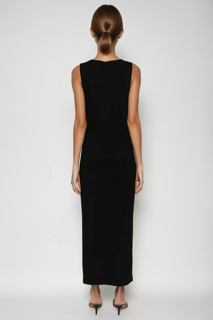 Bjartur Flower Sleeveless Knit Maxi Dress In Black - Stylish black dress for special occasions | Buy Online
