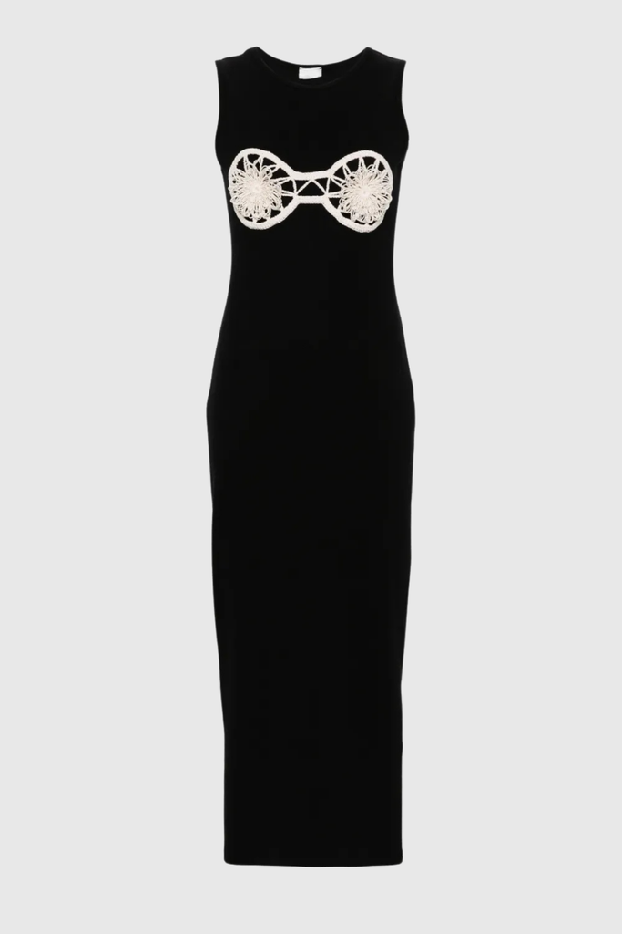 Shop  black dress - Perfect for special occasions | Bjartur Flower Sleeveless Knit Maxi Dress In Black