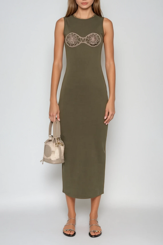 Stylish green dress | Bjartur Flower Sleeveless Knit Maxi Dress In Green - Ideal for special occasions