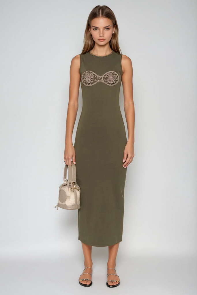 Stylish green dress | Bjartur Flower Sleeveless Knit Maxi Dress In Green - Ideal for special occasions