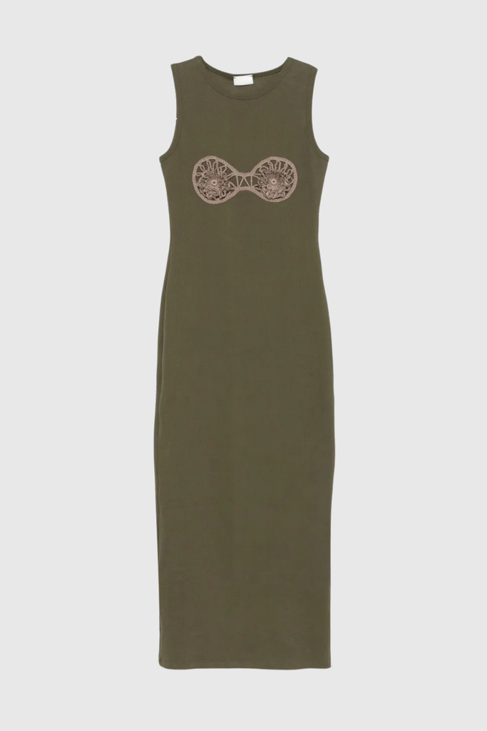 Shop  green dress - Perfect for special occasions | Bjartur Flower Sleeveless Knit Maxi Dress In Green