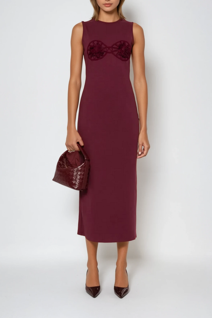 Stylish red dress | Bjartur Flower Sleeveless Knit Maxi Dress In Red - Ideal for special occasions