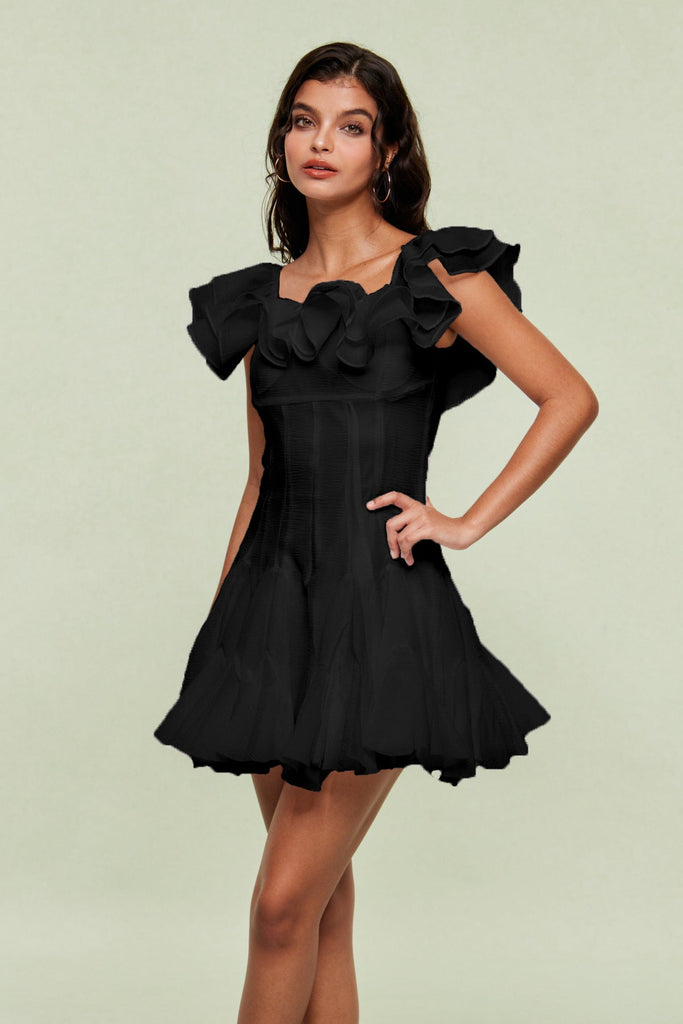 Shop  black dress - Perfect for special occasions | Blago Ruffle Corset Mini Dress In Black