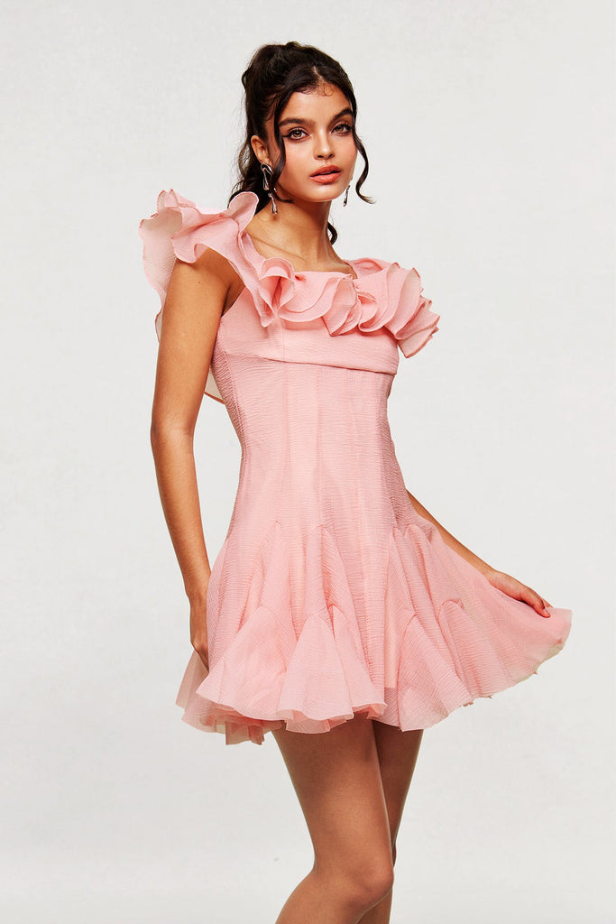 Blago Ruffle Corset Mini Dress In Pink - Stylish pink dress for special occasions | Buy Online