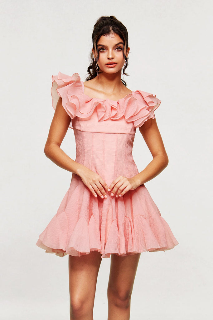 Blago Ruffle Corset Mini Dress In Pink - Stylish pink dress for special occasions | Buy Online
