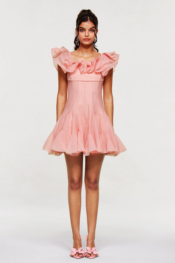 Blago Ruffle Corset Mini Dress In Pink - Stylish pink dress for special occasions | Buy Online