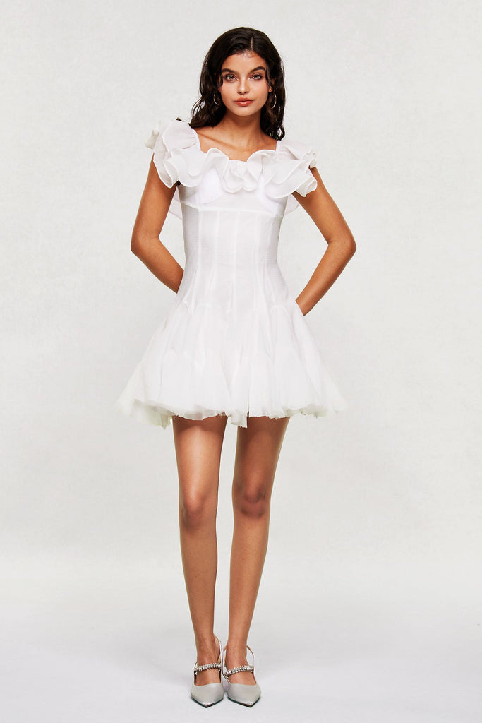 Stylish white dress | Blago Ruffle Corset Mini Dress In White - Ideal for special occasions