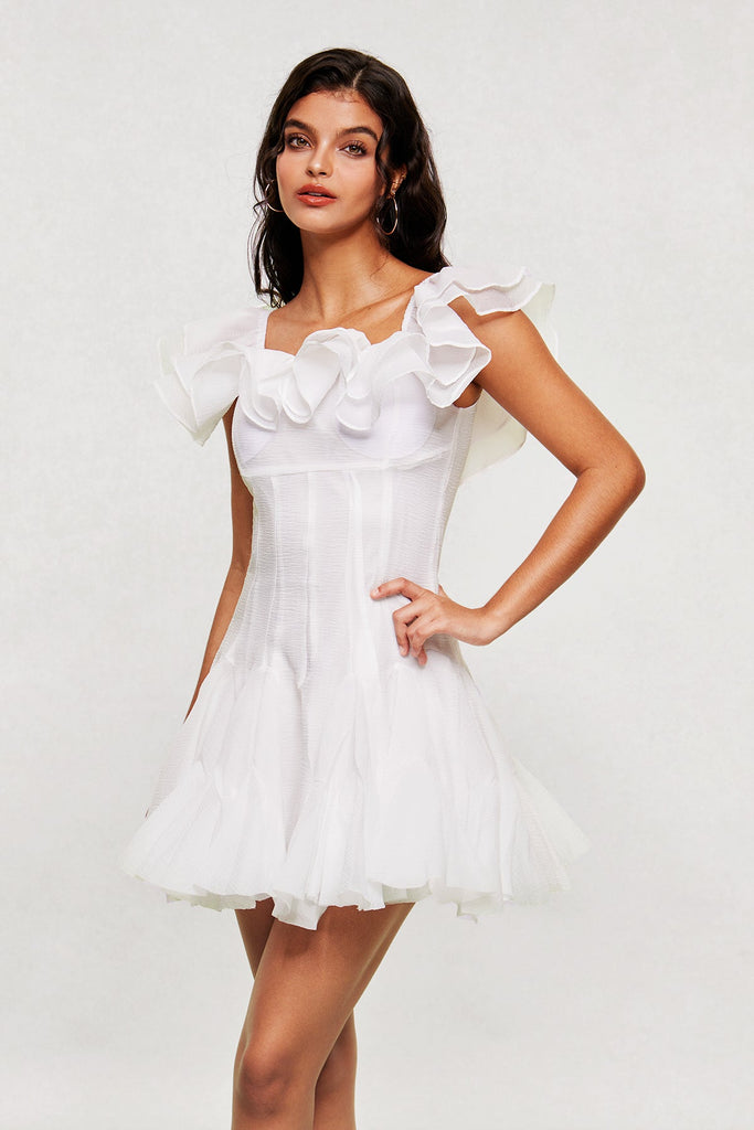 Stylish white dress | Blago Ruffle Corset Mini Dress In White - Ideal for special occasions