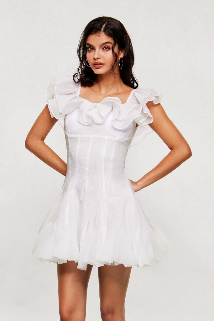 Shop  white dress - Perfect for special occasions | Blago Ruffle Corset Mini Dress In White