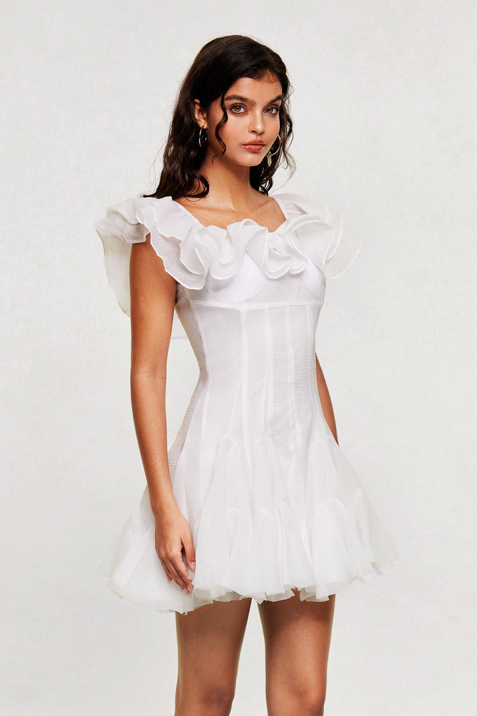 Shop  white dress - Perfect for special occasions | Blago Ruffle Corset Mini Dress In White