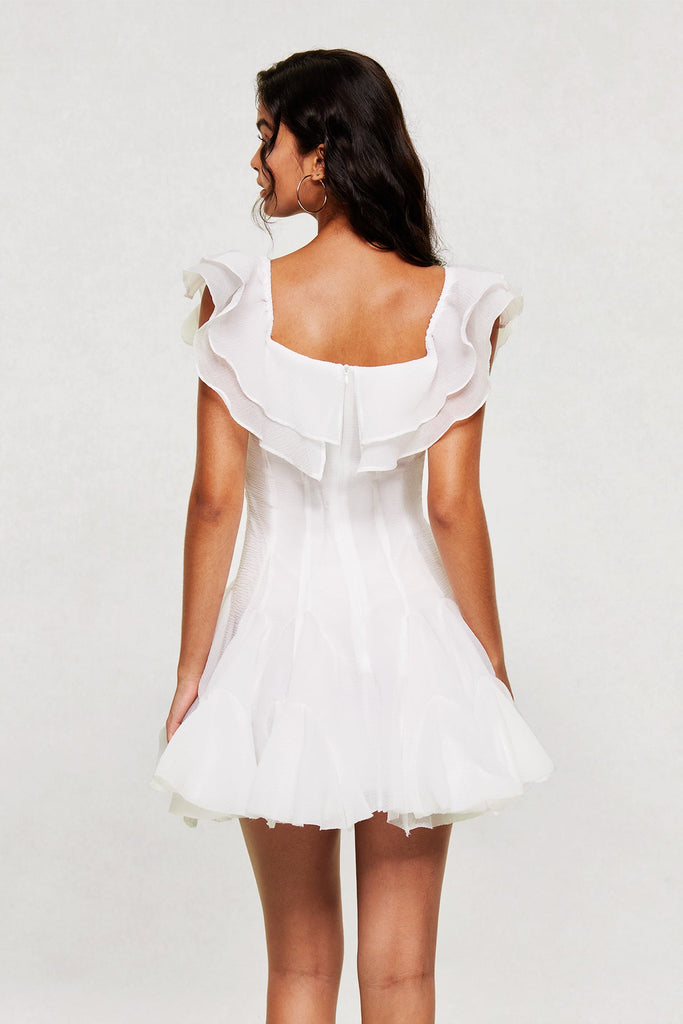 Stylish white dress | Blago Ruffle Corset Mini Dress In White - Ideal for special occasions