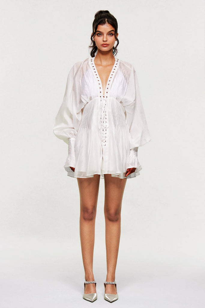 Shop  beautiful dress - Perfect for special occasions | Blagoslav Balloon Sleeve Lace Up Mini Dress