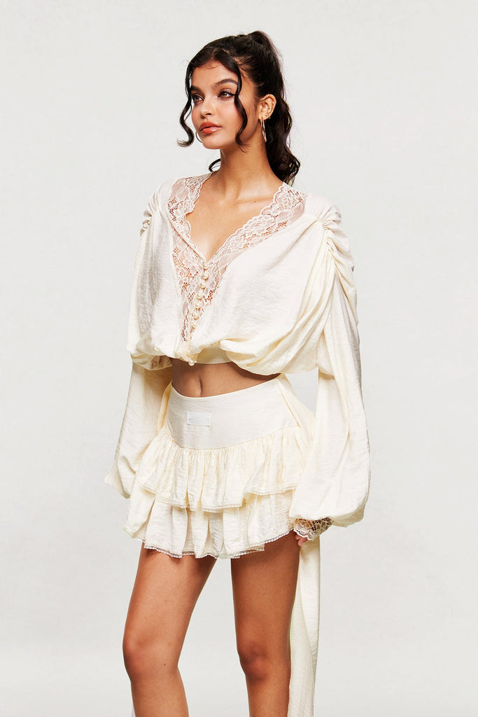 Blagovest Lace Ruch Ruffle Skirt Set - Stylish beautiful dress for special occasions | Buy Online