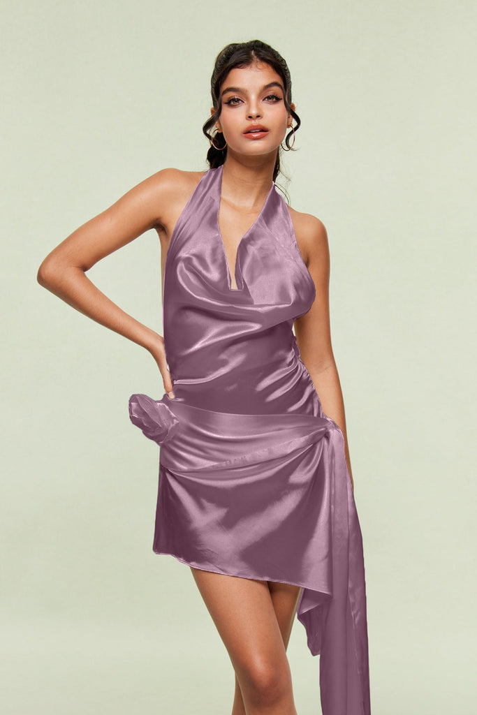 Stylish purple dress | Blagoy Satin Flower Fringe Mini Dress In Purple - Ideal for special occasions