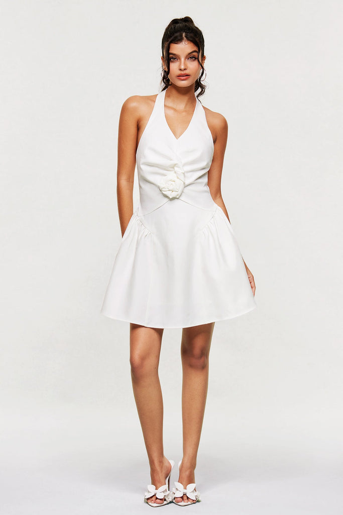 Blaguna Flower Halter Neck Mini Dress - Stylish beautiful dress for special occasions | Buy Online